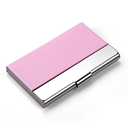 Business Card Holder Case, AHGXG Professional Slim Name Card Case Credit Card ID Holder/Case PU Leather&Stainless Steel Metal Wallets For Men&Women, Keep 20 Business Cards, Pink - Thumbnail 7