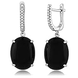 Gem Stone King Sterling Silver Black Onyx Cabochon Women's Earrings with CZ Accents