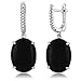 Sterling Silver Genuine Black Onyx Cabochon Women's Earrings with CZ Accents