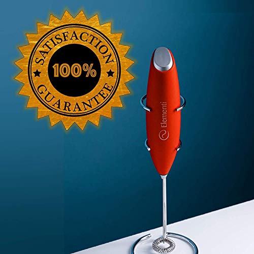 Elementi Milk Frother Electric & Matcha Mixer - Mini Electric Whisk for Coffee - Frother for Coffee - Milk Frother Handheld - Coffee Stirrers Electric Mini - Gadgets for Home (Red)