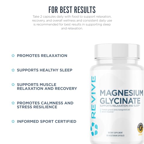 Revive MD Pure Magnesium Glycinate 200mg – High Absorption Supplement for Relaxation, Stress Relief, Sleep & Memory Support – Promotes Strong Bones, Healthy Nerve & Muscle Function (60 Servings)
