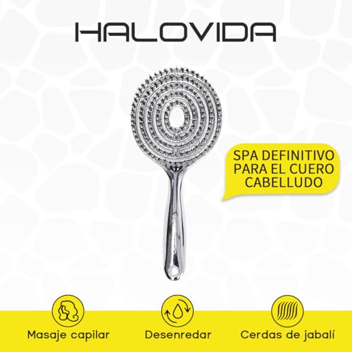 HALOVIDA Cepillo para Cabello con Cerdas Mixtas de Jabalí y Nailon, Cojín de Aire Elástico, Antiestático y de Masaje Capilar, Deja el Cabello Suave y Sin Frizz (1 unidad)
