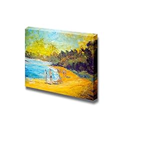Canvas Prints Wall Art - People Walking on The Beach in Oil Painting Style | Modern Wall Decor/Home Art Stretched Gallery Canvas Wrap Giclee Print & Ready to Hang - 12" x 18"