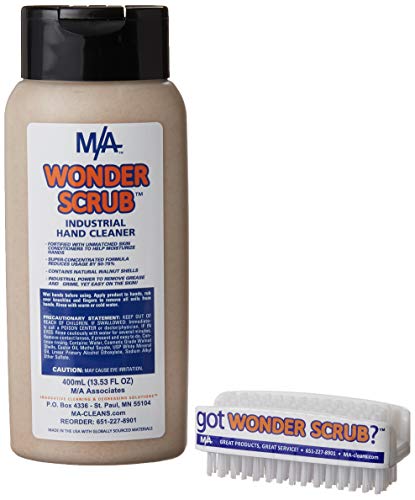 WONDER SCRUB Hand Cleaner Industrial Strength, Heavy duty for grease, grime, oil, paint. (400ml & Brush)”The BEST hand cleaner on the market!” Patented Formula. Accept NO Substitutes!