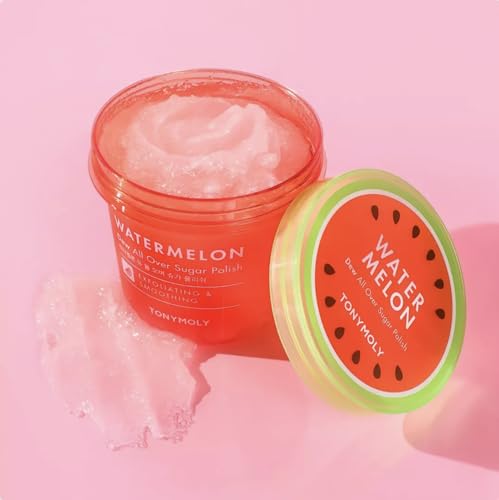 TONYMOLY WATERMELON DEW ALL OVER BODY SUGAR POLISH, HYDRATING SERUM FOR GLOWING SKIN, KOREAN SKINCARE, WATERMELON EXTRACT, ALOE LEAF EXTRACT, & CENTELLA ASIATICA, ALL SKIN TYPES, 10 OZ