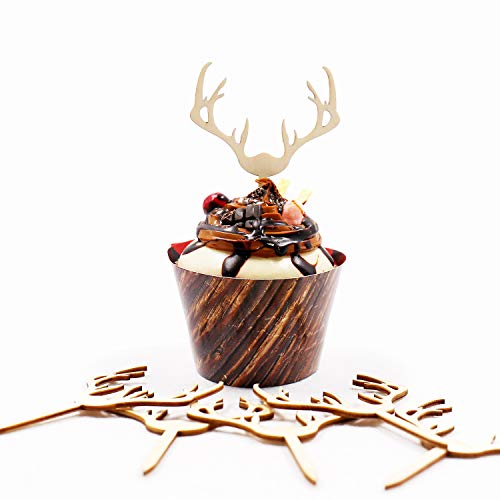 Antler Cupcake Toppers Wooden Deer Cake Picks Decorations Baby Shower