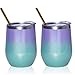 Zonegrace 2 Pack 12oz Insulated Wine Tumbler with Lid Glitter Peacock Violet Ombre, Double Wall Stainless Steel Stemless Insulated Wine Glass, Coffee Mug, for Champaign, Cocktail, Beer, Office