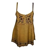 Mogul Interior Womens Spaghetti Strap Blouse Tank Yellow Embroidered Gypsy Tops S/M