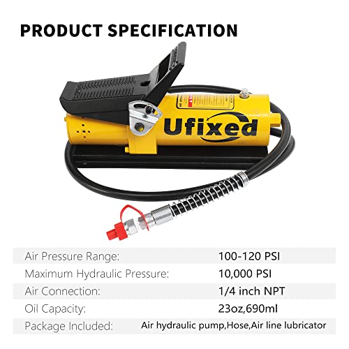 Ufixed Air Hydraulic Foot Pump 10,000 PSI 10 Ton Porta Power High Pressure Foot Control Pneumatic Hydraulic Pump with Air Line Lubricator (Yellow)