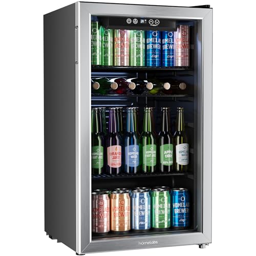 HOmeLabs Beverage Refrigerator And Cooler 120 Can Mini Fridge With