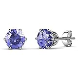 Rtimer Platinum Plated Womens Stud Earrings Birthstone Earring,5mm 12 colorway (Amethyst)