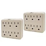 Uninex PS23U 6-Outlet AC Wall Tap Power Adapter, Grounded, UL Listed, 2-Pack
