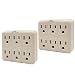 Uninex PS23U 6-Outlet AC Wall Tap Power Adapter, Grounded, UL Listed, 2-Pack
