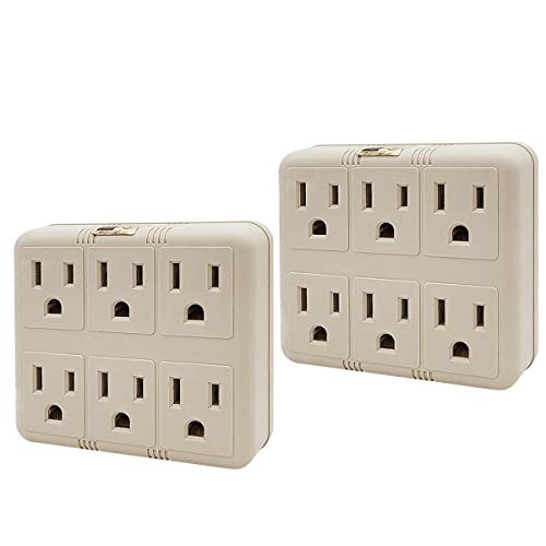 Uninex PS23U 6-Outlet AC Wall Tap Power Adapter, Grounded, UL Listed, 2-Pack