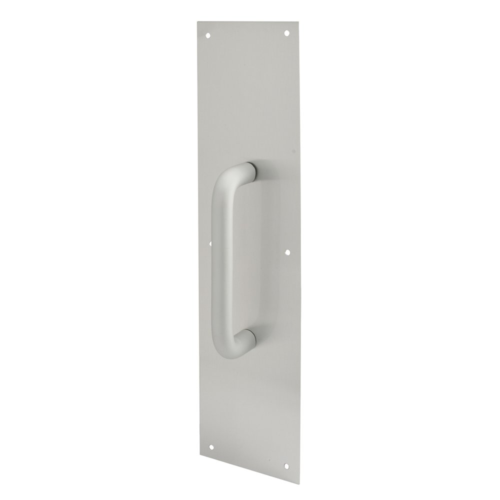 Photo 1 of **PLATE IS SLIGHTLY BENT-SEE PICS**Prime-Line J 4640 4 x 16 In. Satin Aluminum Round Handle Door Pull and Plate (Single Pack)