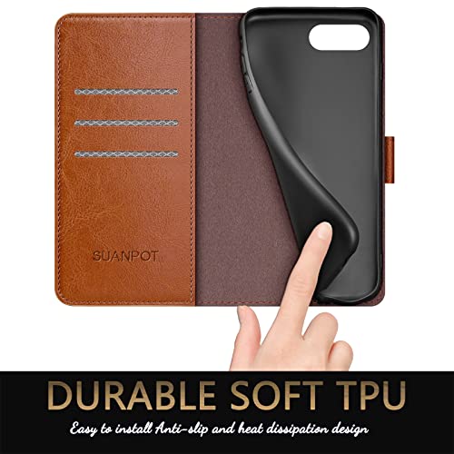 SUANPOT RFID Blocking for iPhone 7 Plus/8 Plus 5.5" with Wallet case  Credit Card Holder,PU Leather Flip Folio Book Phone case Cover Women Men  for Apple 7plus/8Plus case Wallet (Light Brown) in