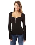 PattyBoutik Women's Square Neck Zip Front Empire Waist Blouse (Black XL)