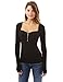 PattyBoutik Women Square Neck Zipper Empire Waist Blouse (Black X-Small)