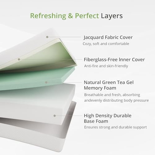 EGOHOME 5 INCH TWIN MATTRESS FOR KIDS, MEMORY FOAM MATTRESS WITH COOLING GREEN TEA GEL, RELIEVE PRESSURE WITH MEDIUM FIRM SUPPORT, CERTIPUR-US CERTIFIED, 75”L X 38”W, WHITE