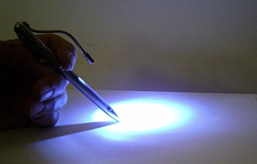 CVC - Extraordinary Gadgets: See and Write in the Dark - 4-in-1 Lighted Travel Metal Silver Ballpoint Pen, Blue Light Counterfeit Bill Detector, Red Laser Pointer, 2 Pen Points, Tin Case, Package Box