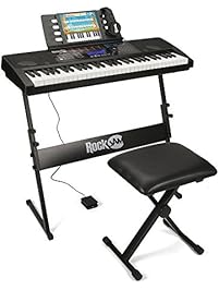 RockJam RJ761-SK Key Electronic Interactive Teaching Piano Keyboard with Stand, Stool, Sustain pedal & Headphones