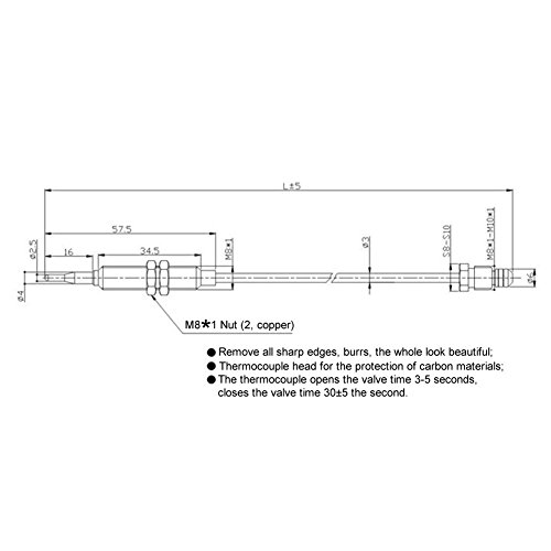 Earth Star Universal Gas Thermocouple 0.6 Meters Length Used on BBQ Grill or Fire Pit Heater or Gas Water Heater M8x1 End Nut and Head Tip - Thumbnail 2