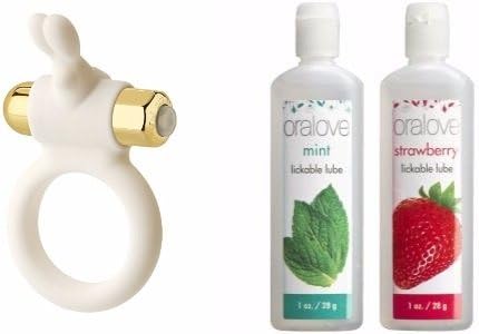 Doc Johnson Wonderland - The White Wabbit C-Ring - 10 Function Silicone C-Ring + Free Oralove 2 Pack Lube Strawberry & Mint