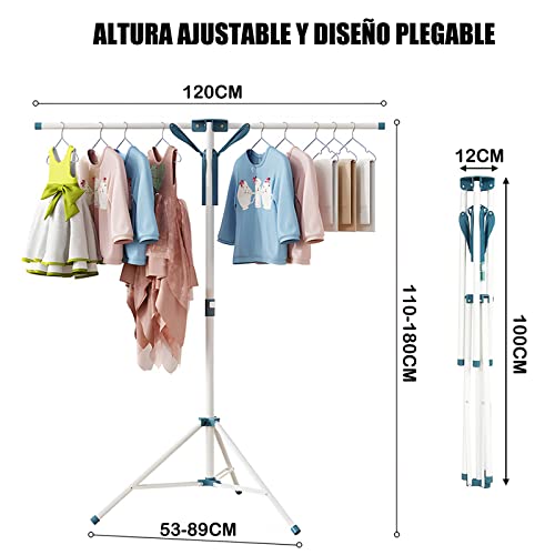 CARYWON Tendedero Plegable para Ropa, Tendedero para Ropa, Soportes Tendederos, Portátil de Acero Inoxidable Tendedero de Ropa Plegable, Tendedero Plegable y Extensible para Interiores y Exteriores