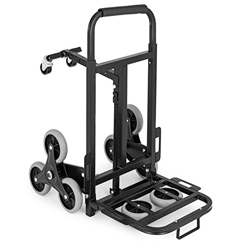 BestEquip Stair Climber Cart 330LB Heavy Duty Stair Climbing Cart 43.6Inch Adjustable Handle Folding Hand Truck with 2 Backup and Assistant Wheels for Stair Climbing