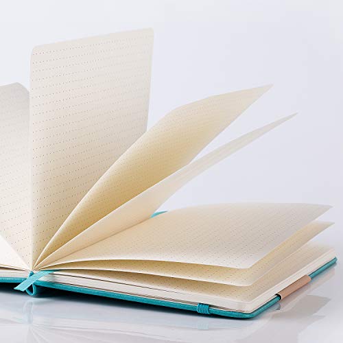 Bullet Journal - Dot Grid Hard Cover Notebook, Premium Thick Paper with Fine Inner Pocket, Mint Smooth Faux Leather, 5''×8.25''