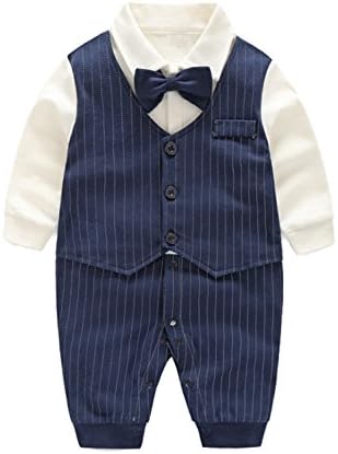 Afromarket ロンパース ベビー 男の子 長袖 かわいい フォーマル 服 おしゃれ 赤ちゃん 記念日 結婚式 リボン ベスト ストライプ Afromarket ロンパース ベビー 男の子 長袖 かわいい フォーマル 服 おしゃれ 赤ちゃん 記念日 結婚式 リボン ベスト ストライプ