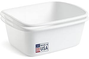Tribello 2-Pack Dish Pans for Kitchen Sink, Plastic Tub Dishpan Wash Basin and Foot Bath for Soaking Feet, Wash Bucket for Washing and Storage Cleaning Supplies - 12 Quarts - Heavy Duty - (White)
