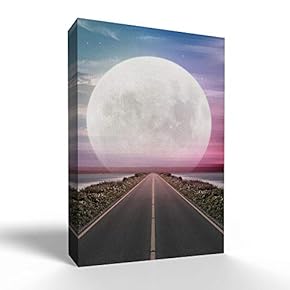 Canvas Wall Art - Super Big Moon with Road for Office Art - Modern Home Art Stretched and Framed Ready to Hang - 12x18 inches