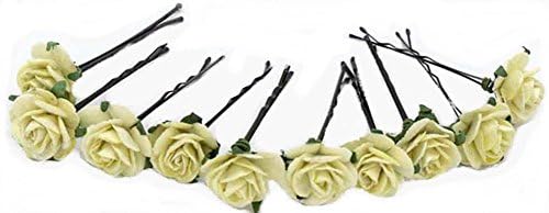 10 Off White Paper Flower Bobby Pins, Rustic Wedding, Bridal, Hair Accessory (FL110)