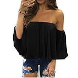 DaySeventh Women Fashion Pullover Tops Off Shoulder Casual Jeans Blouse (S, Black)