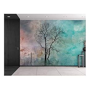 Wall26 - Lone Tree Against a Colorful Watercolor Background - Wall Mural, Removable Sticker, Home Decor - 66x96 inches