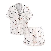 Matt Viggo Pajamas for Women Sets Shorts Button Satin Loungewear Pjs Puppy Print, S White