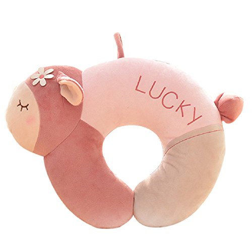 Metoo Lucky Sheep U Neck Travel Pillow, Soft and Comfortable Pure Cotton Material, Pink