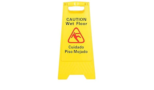Yellow Two Sided Wet Floor Caution Sign English Spanish 24