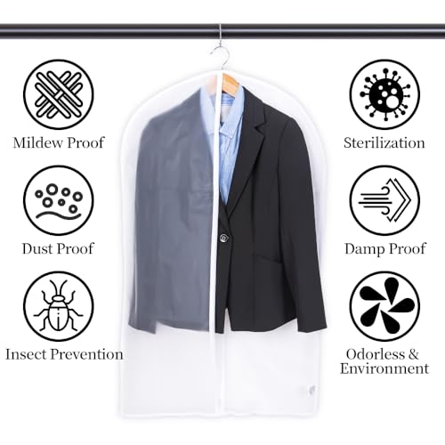 Niviy 6 x 60 x 100 cm Anti-Dust Waterproof Moisture Proof Zip Protective Covers for Shirt Suits/Coats (White)
