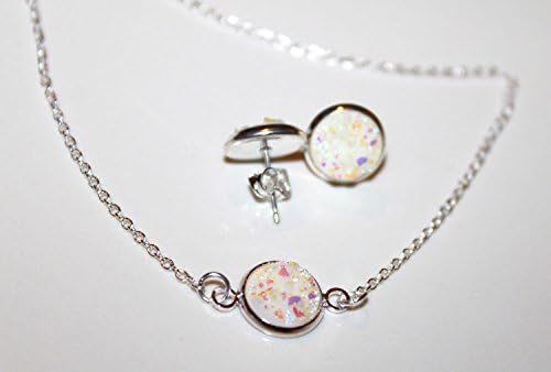 Opal White Druzy Stud Earrings Silver Jewelry 10 mm rose pink orange champagne bridesmaid gift set
