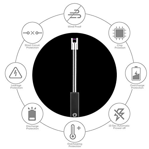 USB Arc Lighter for Candle Rechargeable - Windproof Long Arc Rechargeable Lighter 360 Flexible Neck with LED Lights Battery Display, Kitchen Household Camping BBQ Firework (Black) - Thumbnail 4