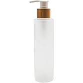 150Ml/5oz Empty Frosted Glass Lotion Pump Bottle with Bamboo Pump Refillable Soap Dispenser Jar Cosmetic Container Toiletries Storage Bottle for Shampoo Essential Oils Makeup