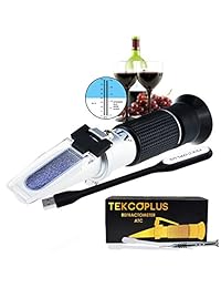 Optics Uva Vino refractómetro con ATC, doble escala 0 25  vol y Alcohol y 0 40  Brix, para vino Making, Homebrew Kit, los vinificadores, con luz LED y pipetas
