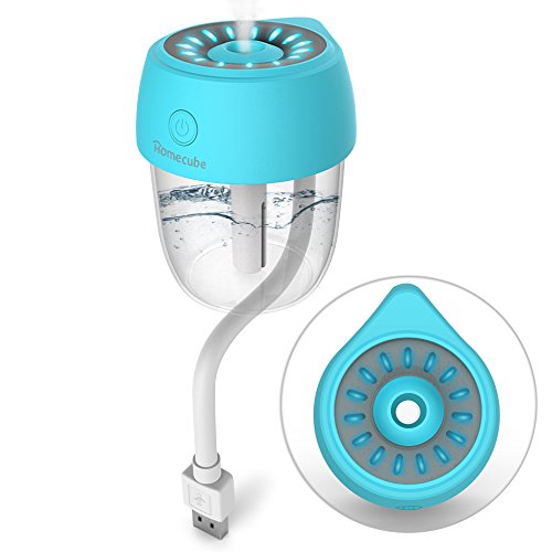 USB Car Diffuser, Homecube Ultrasonic Cool Mist Humidifier Car Air Freshener with 360°Rotation Micro Cable and 7 Color LED Lights for Office Home Vehicle Travel (blue)