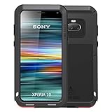 Simicoo Sony Xperia 10 Aluminum Alloy Metal Bumper Silicone Full Body Hybrid Military Shockproof Heavy Duty Armor Defender Gorilla Glass Tough Cover for Sony Xperia 10 (Black, Xperia 10)