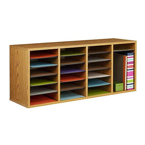 Safco Products Wood Adjustable Literature Organizer, 24 Compartment, 9423MO, Medium Oak, Durable Construction, Removable Shelves, Stackable - Thumbnail 2