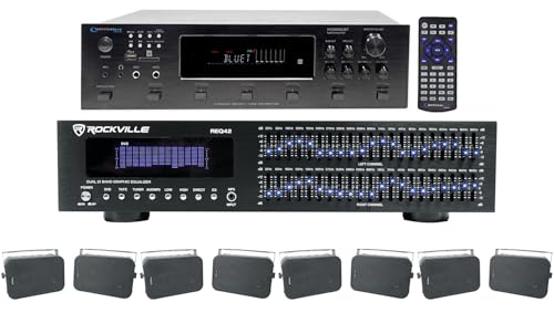 Audiosavings Bundle: (1) Technical Pro 6-Zone 12-Speaker Home Theater Bluetooth Receiver & (4) 2 Rockville Swivel Home Theater Speakers & (1) Rockville Rack Mount Band Equalizer (6 Items)