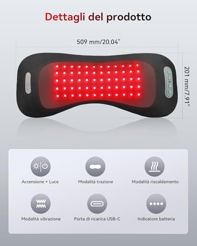 FliKEZE Cuscino Massaggiante Lombare 4 in 1 con Luce Rossa, Riscaldamento, Vibrazione e Trazione ad Aria, Senza Fili e Ricaricabile, per Casa e Ufficio