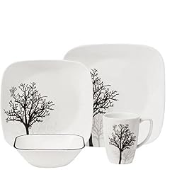 Corelle Square Elegantly Modern Pattern 16-Piece Dinnerware Set, Timber Shadows, Service for 4